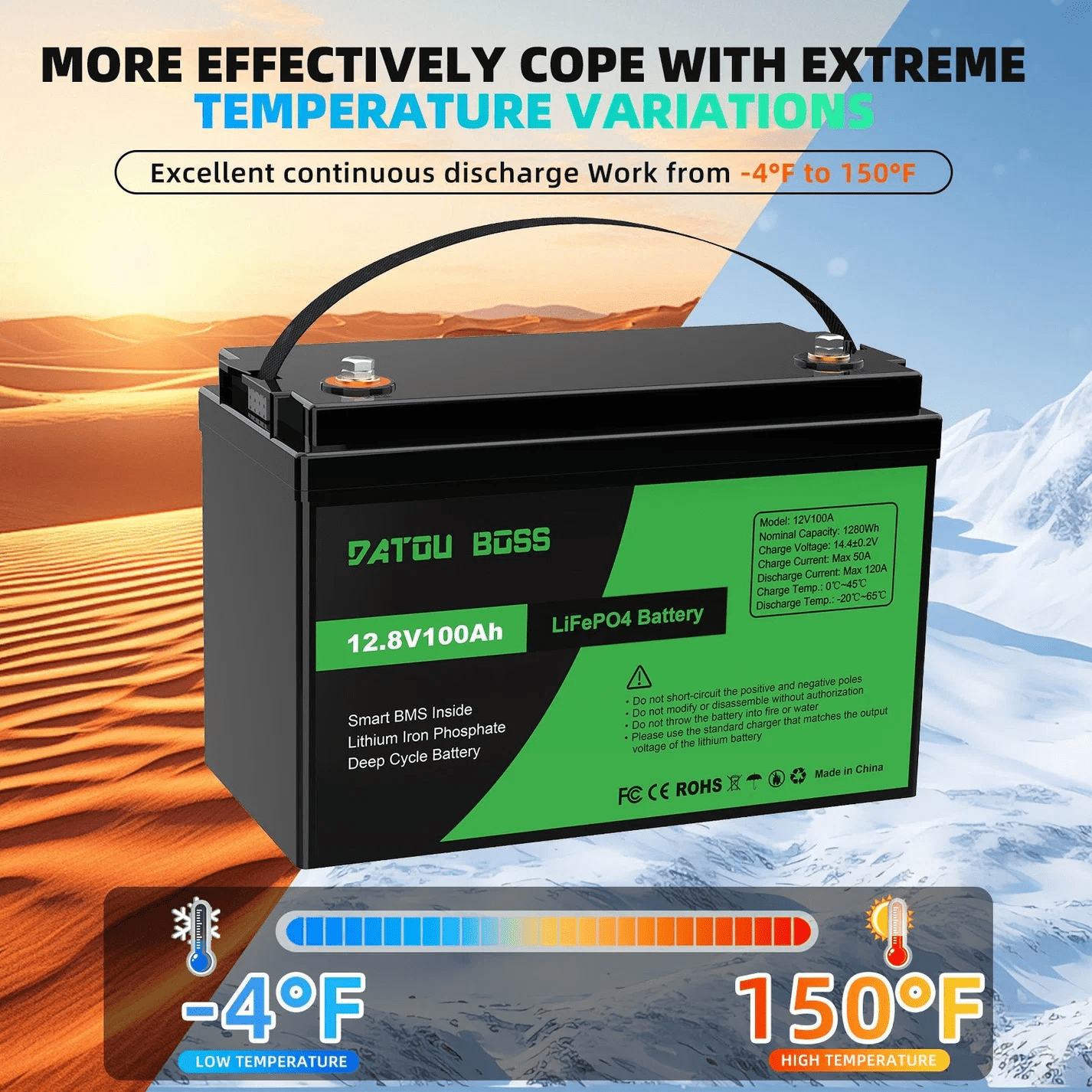 DATOUBOSS 12V 100Ah LiFePO4 Lithium Battery with 100A BMS Deep Cycle Battery for RV Solar Home System - Xdatou | Rechargeable Lifepo4 Batteries Voltage Converters Inverter