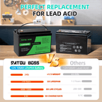 DATOUBOSS 12V 100Ah LiFePO4 Lithium Battery with 100A BMS Deep Cycle Battery for RV Solar Home System - Xdatou | Rechargeable Lifepo4 Batteries Voltage Converters Inverter