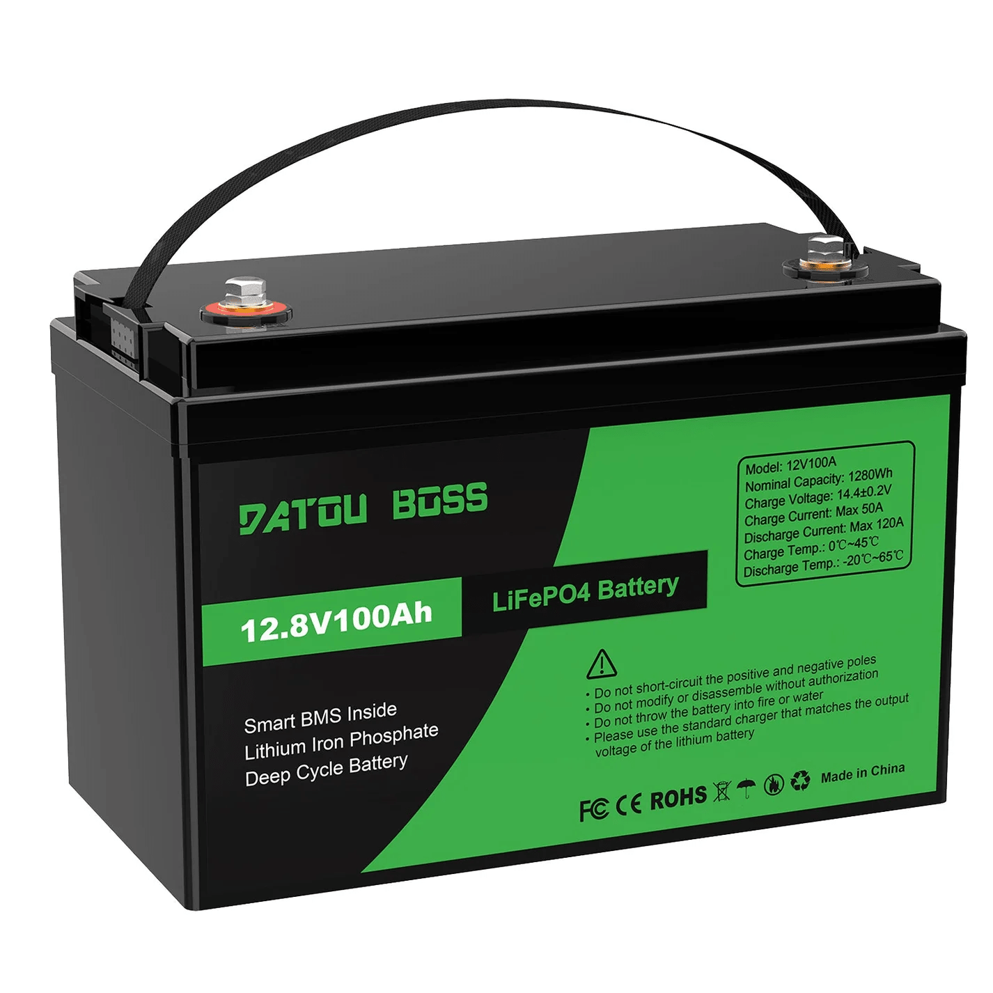 DATOUBOSS 12V 100Ah LiFePO4 Lithium Battery with 100A BMS Deep Cycle Battery for RV Solar Home System - Xdatou | Rechargeable Lifepo4 Batteries Voltage Converters Inverter Main image