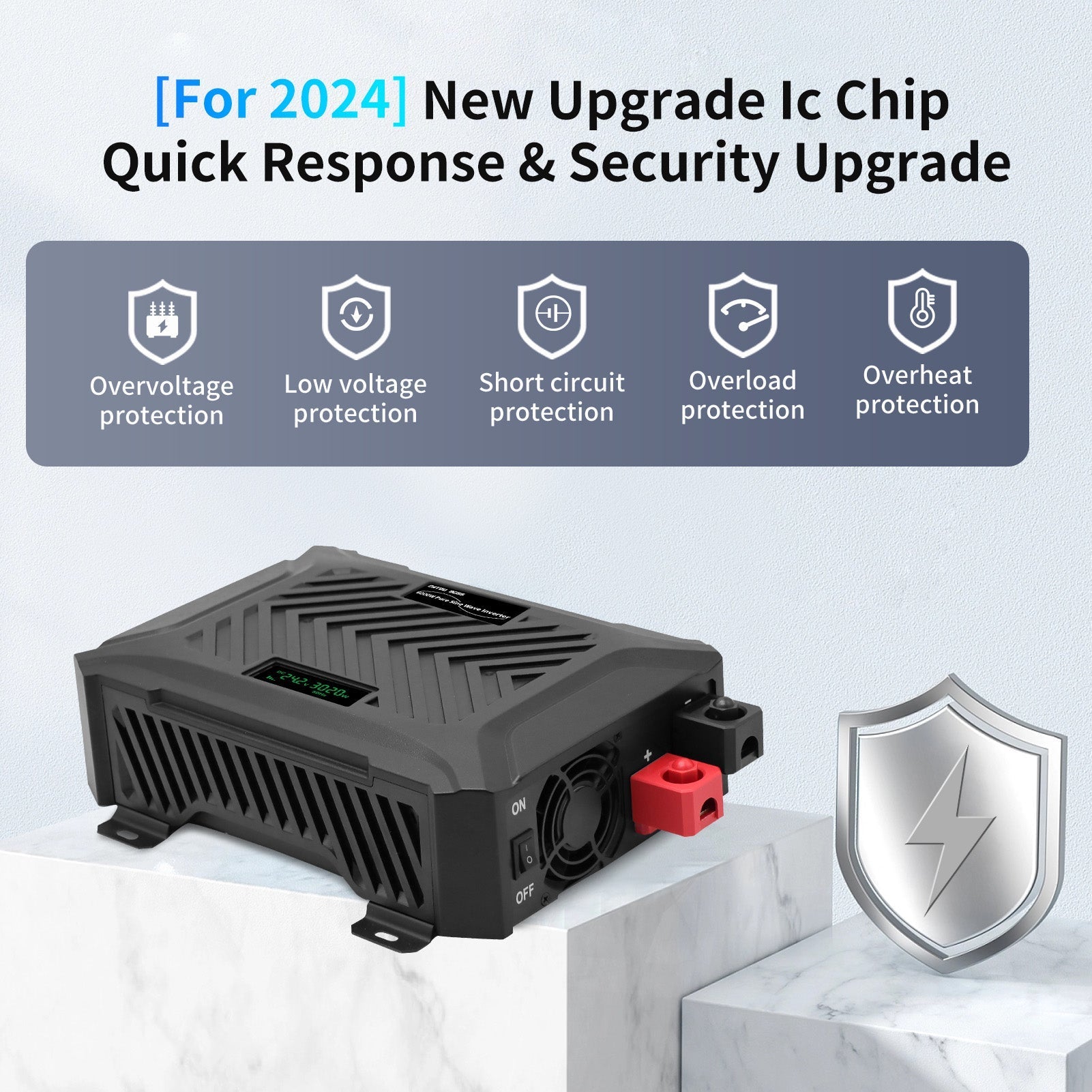 DATOUBOSS Dual Voltage Pure Sine Wave Inverter 2000/4000W, Intelligent Detection12V/24V to 230V, for RV car home off-grid.