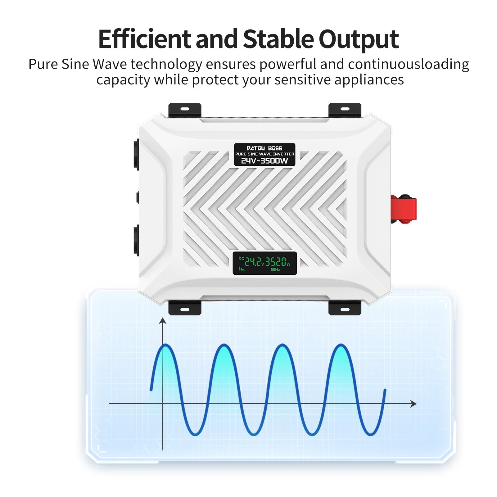DATOUBOSS 3500W Pure Sine Wave Inverter, 24V to 230V, 7000W peak power, with LCD Display&2 EU Socket for RV car home off-grid
