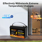 MFUZOP 12V 100Ah LiFePO4 battery with 100A BMS, 6000+ cycles, 1280Wh energy. for solar power, RV, camping, and off-grid use.