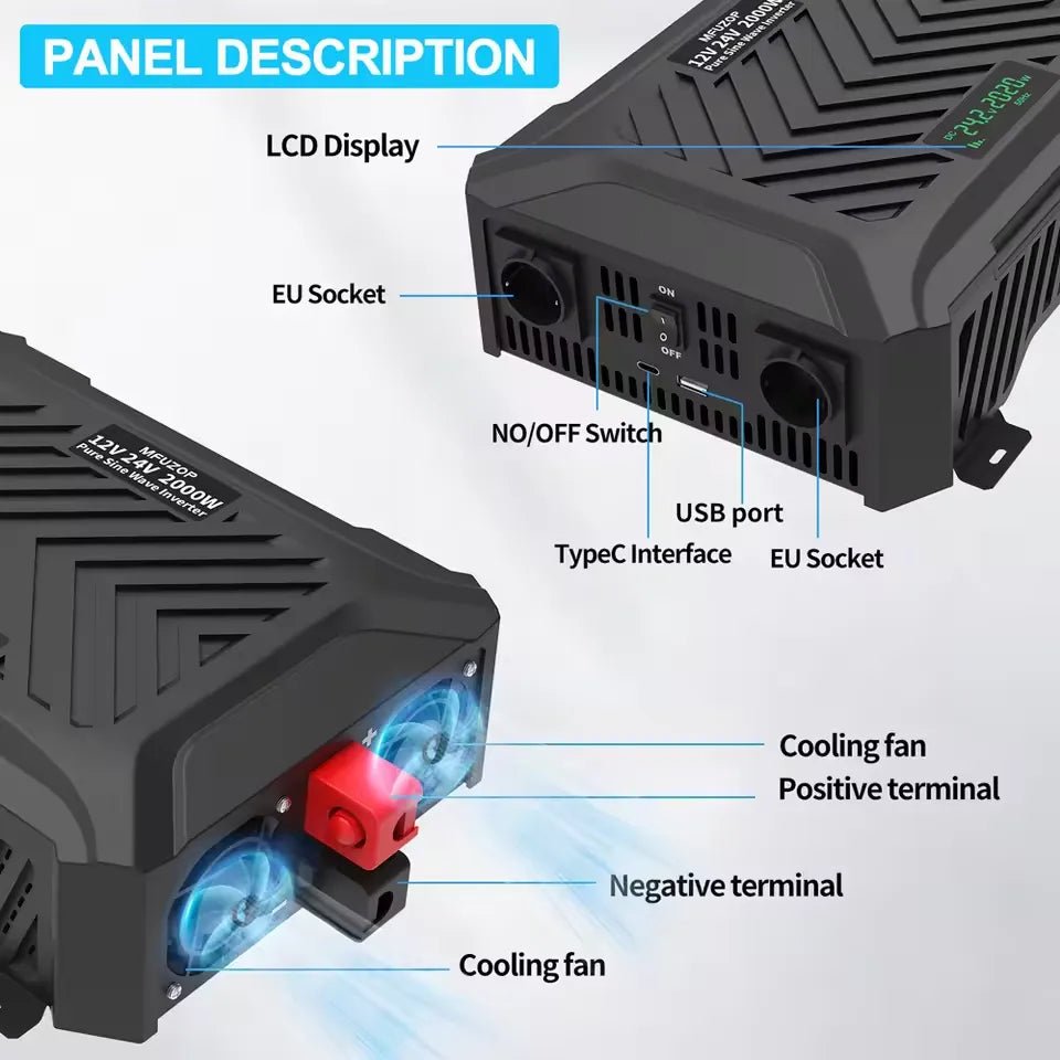 MFUZOP Intelligent Dual-Voltage Pure Sine Wave Inverter 2000/4000W,12V/24V-230V, for off-grid Secondary image