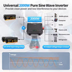 DATOUBOSS 2000/4000W Pure Sine Wave Inverter, 12V/24V to 230V, LCD display, and 2 EU sockets for stable voltage conversion.